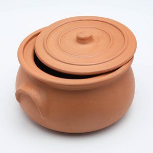 Hakan Handmade Clay Pot with Lid, Natural Unglazed Terracotta, Midi, 4.7 Quarts